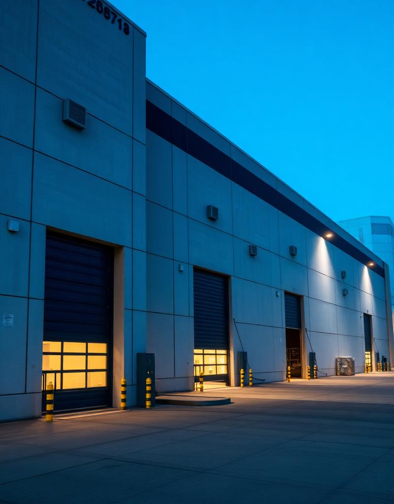 Industrial logistics facility at blue hour